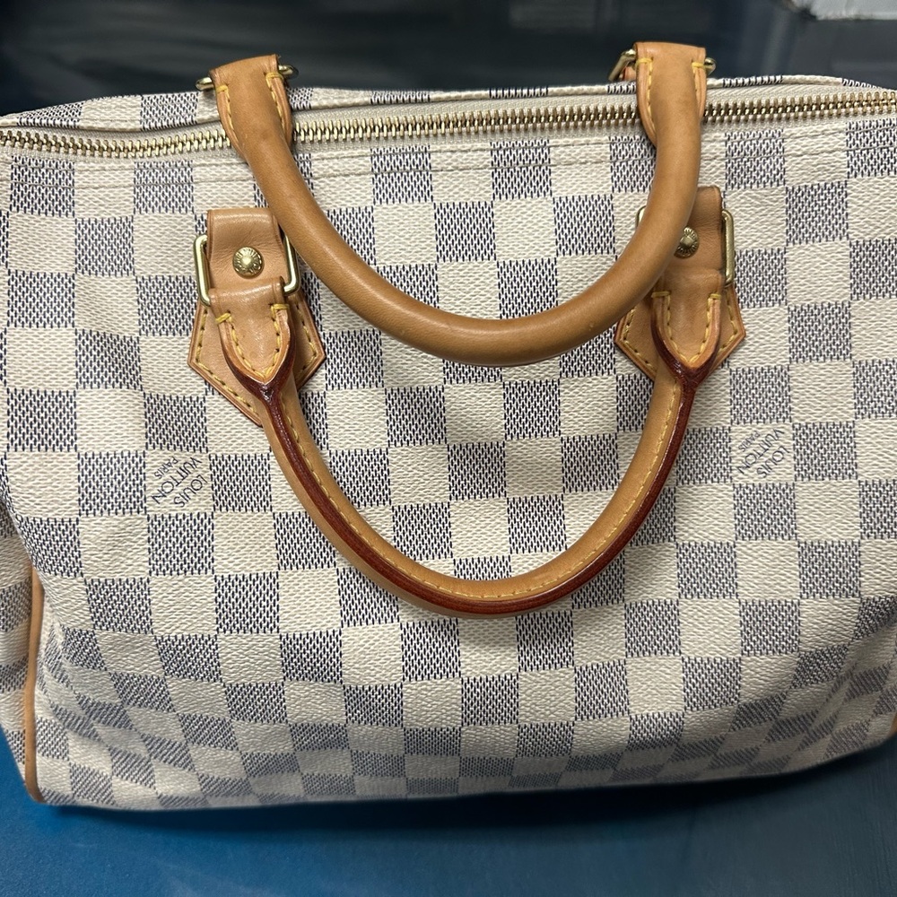 Checkered Designer Handbag - Tan and Cream